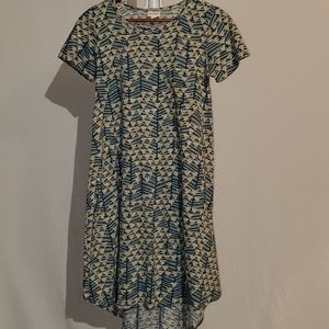 LulaRoe High Low Blue and Gray Triangle pattern dress